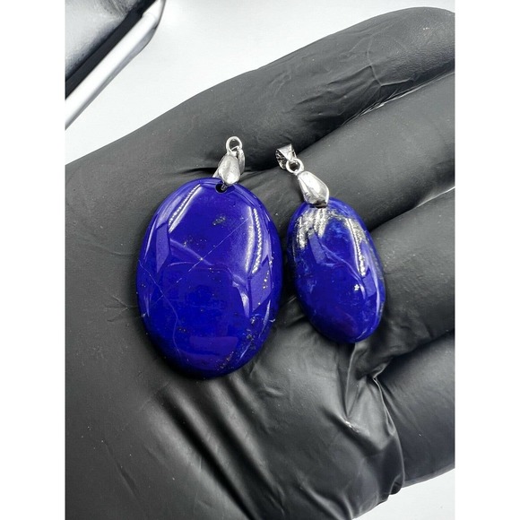 2 lapis lazuli pendant brass Mine 4 Afghanistan Dark Blue Natural He & She - Picture 1 of 8